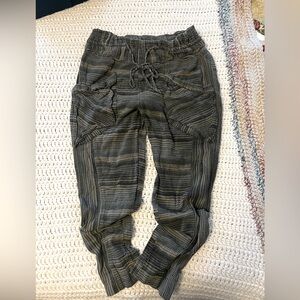 Free People Baggy Olive Green Tribal Print Cargo Harem Pants (S)